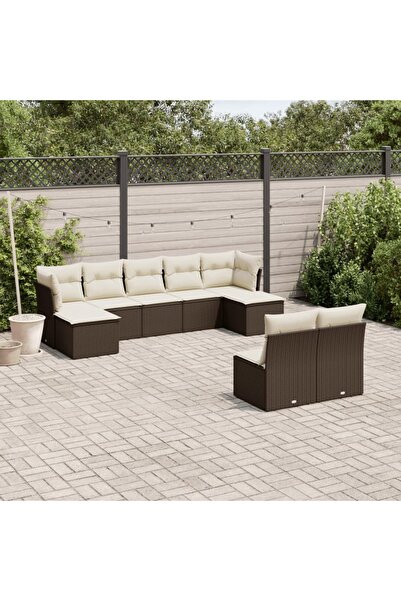 vidaxl Set canapele de gradina cu perne, 9 piese, maro, poliratan
