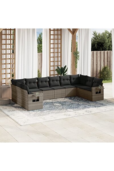vidaxl Set mobilier de gradina cu perne, 10 piese, gri, poliratan