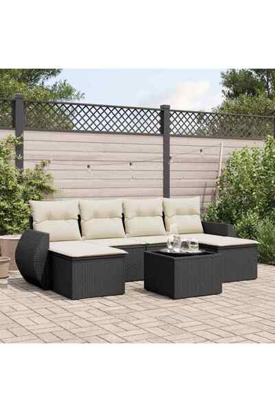 vidaxl Set canapele de gradina cu perne, 7 piese, negru, poliratan