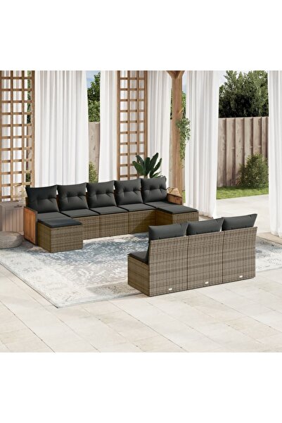 vidaxl Set mobilier de gradina cu perne, 10 piese, gri, poliratan