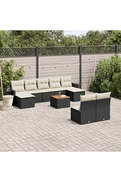 vidaxl Set canapele de gradina cu perne, 10 piese, negru, poliratan