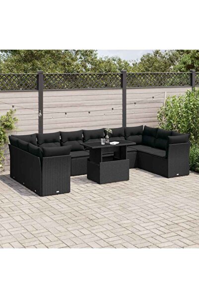 vidaxl Set canapele de gradina cu perne, 11 piese, negru, poliratan