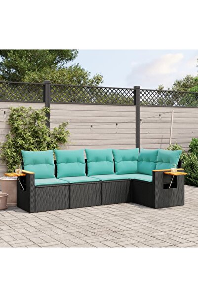 vidaxl Set mobilier de gradina cu perne, 5 piese, negru, poliratan