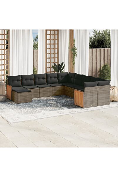 vidaxl Set canapele de gradina cu perne, 11 piese, gri, poliratan