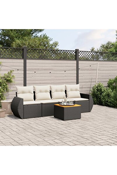 vidaxl Set mobilier de gradina cu perne, 5 piese, negru, poliratan