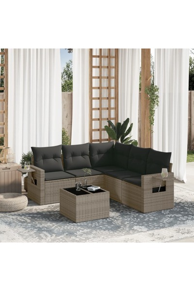 vidaxl Set mobilier gradina cu perne, 6 piese, gri, poliratan