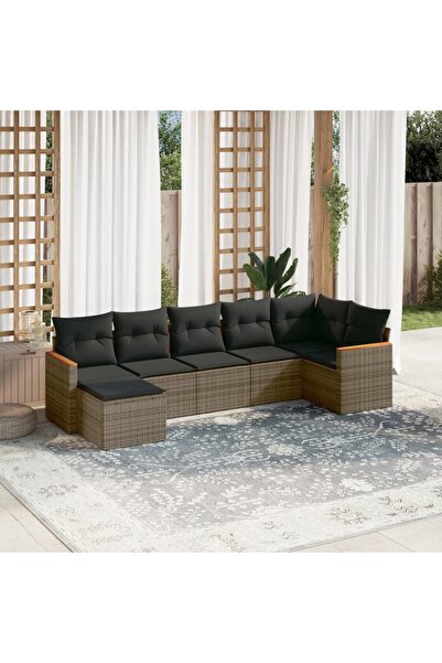 vidaxl Set canapele de gradina, 7 piese, cu perne, gri, poliratan