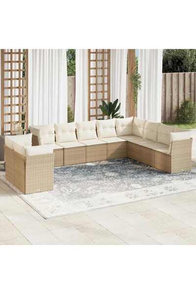 vidaxl Set canapele de gradina cu perne, 10 piese, bej, poliratan