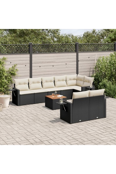 vidaxl Set mobilier de gradina cu perne, 9 piese, negru, poliratan