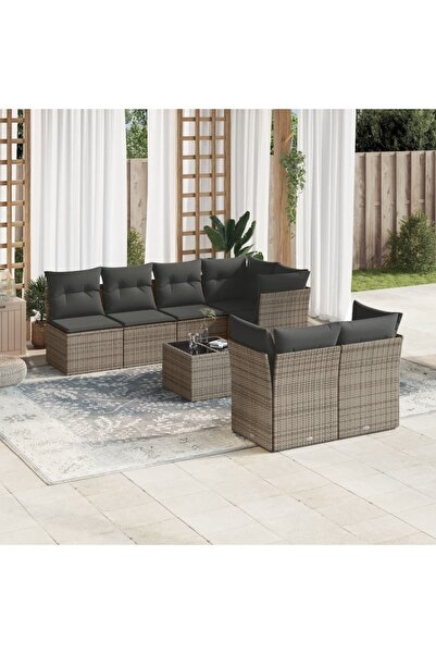 vidaxl Set canapele de gradina cu perne, 8 piese, gri, poliratan