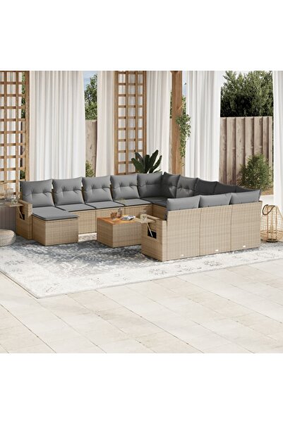 vidaxl Set canapele de gradina, 13 piese, cu perne, bej, poliratan