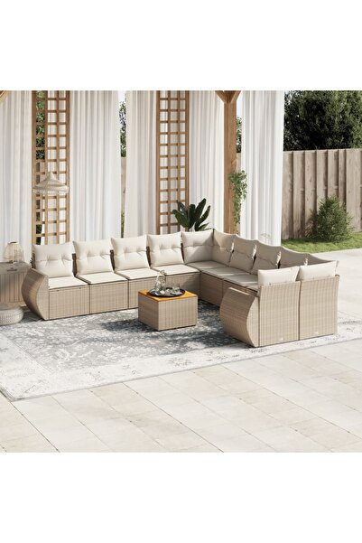 vidaxl Set canapele de gradina cu perne, 11 piese, bej, poliratan