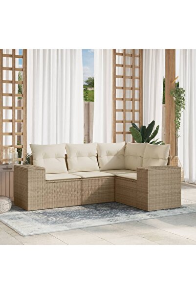 vidaxl Set canapele de gradina, 4 piese, cu perne, bej, poliratan