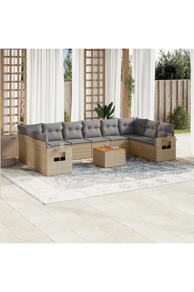vidaxl Set canapele de gradina, 11 piese, cu perne, bej, poliratan