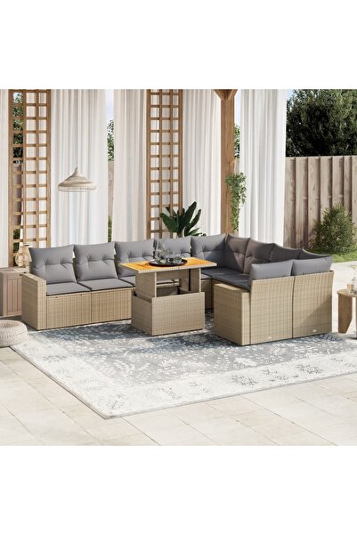 vidaxl Set canapele de gradina cu perne, 10 piese, bej, poliratan