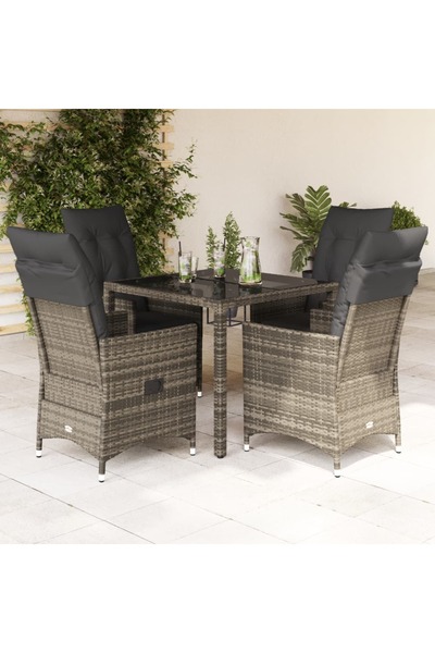vidaxl Set mobilier de gradina cu perne, 5 piese, gri, poliratan