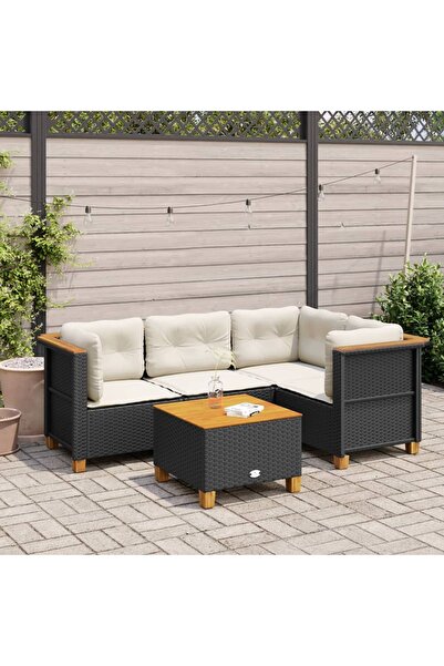 vidaxl Set mobilier de gradina cu perne, 5 piese, negru, poliratan