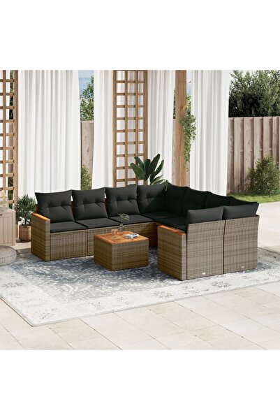 vidaxl Set canapele de gradina, 9 piese, cu perne, gri, poliratan