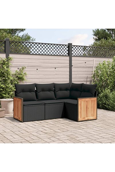 vidaxl Set mobilier de gradina cu perne, 4 piese, negru, poliratan