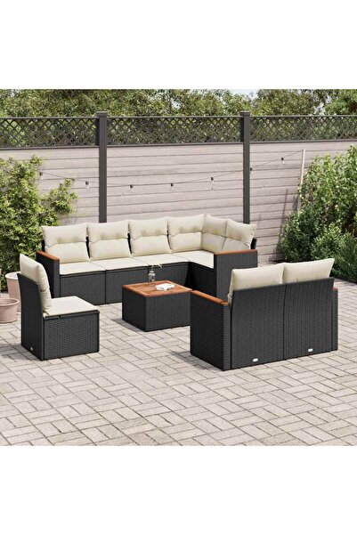 vidaxl Set mobilier de gradina cu perne, 9 piese, negru, poliratan