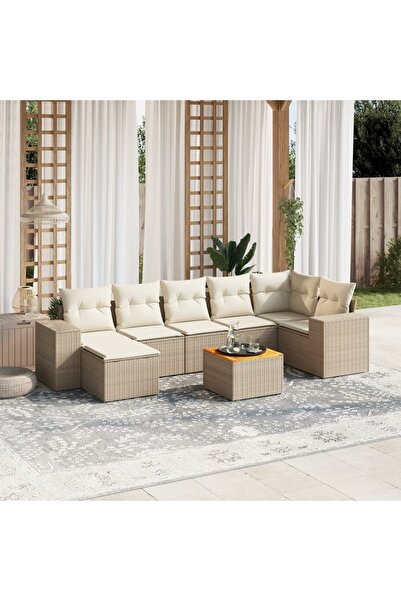 vidaxl Set canapele de gradina, 8 piese, cu perne, bej, poliratan