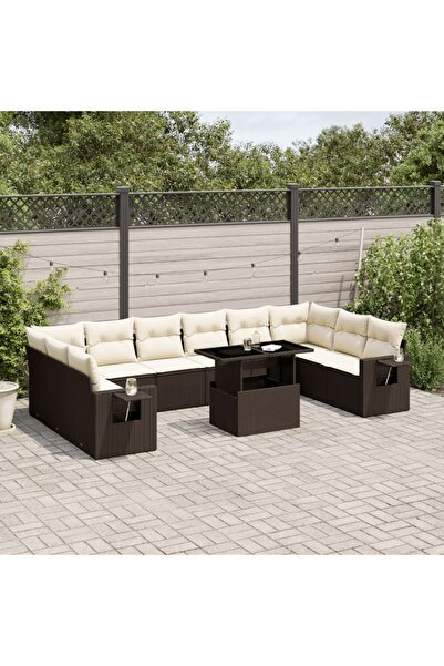 vidaxl Set canapele de gradina cu perne, 11 piese, maro, poliratan
