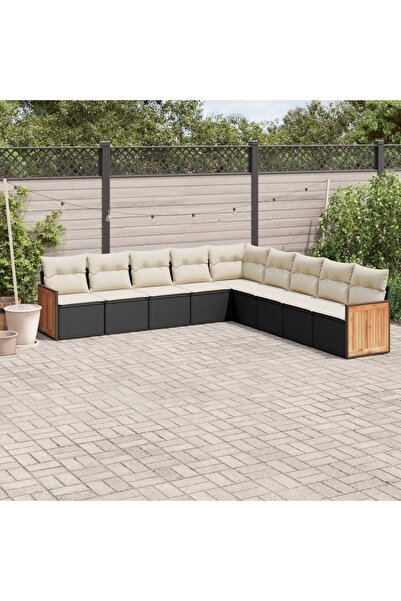 vidaxl Set mobilier de gradina cu perne, 9 piese, negru, poliratan