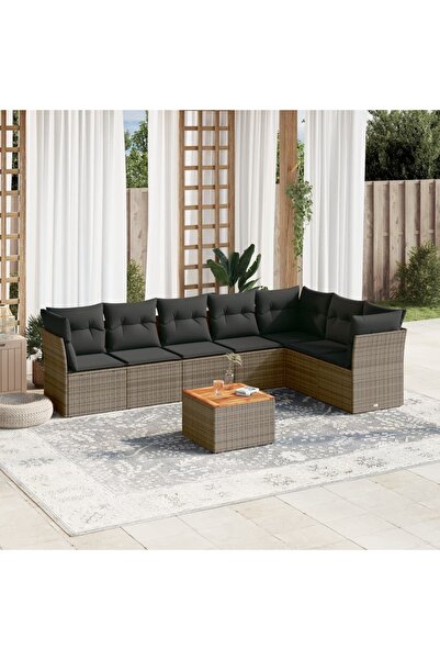 vidaxl Set canapele de gradina cu perne, 8 piese, gri, poliratan