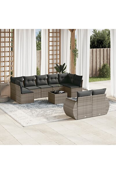 vidaxl Set mobilier de gradina cu perne, 10 piese, gri, poliratan