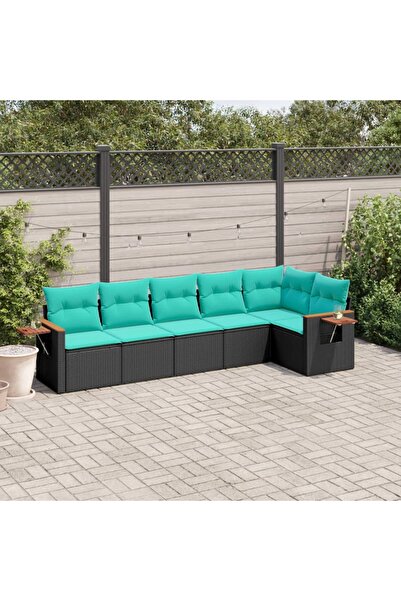 vidaxl Set canapele de gradina cu perne, 6 piese, negru, poliratan