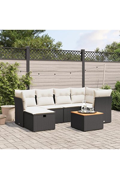 vidaxl Set canapele de gradina cu perne, 7 piese, negru, poliratan