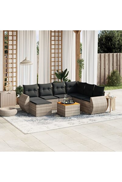 vidaxl Set canapele de gradina cu perne, 8 piese, gri, poliratan