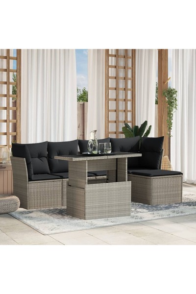 vidaxl Set canapele de gradina cu perne, 6 piese gri deschis poliratan