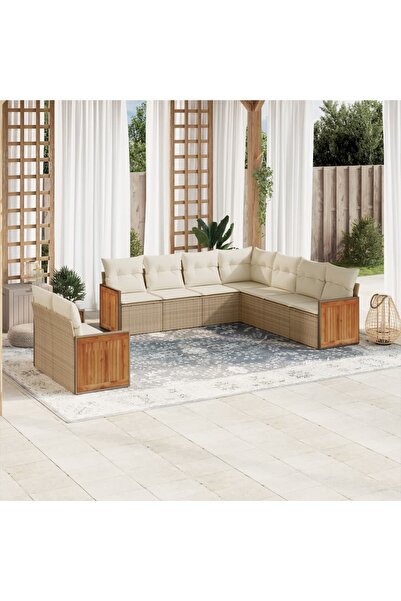vidaxl Set canapele de gradina, 9 piese, cu perne, bej, poliratan