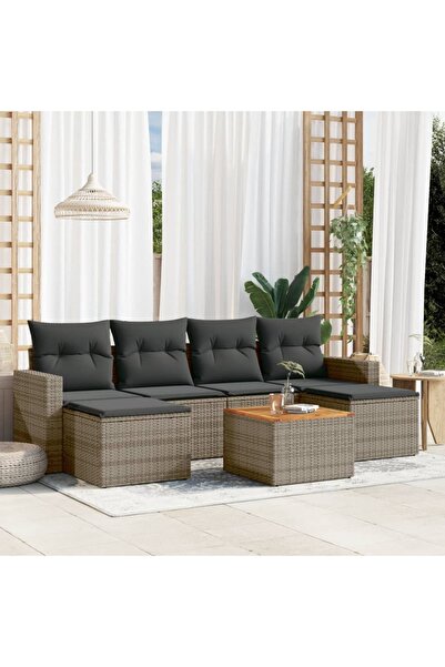 vidaxl Set canapele de gradina, 7 piese, cu perne, gri, poliratan