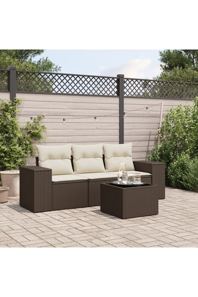 vidaxl Set canapele de gradina, 4 piese, cu perne, maro poliratan maro