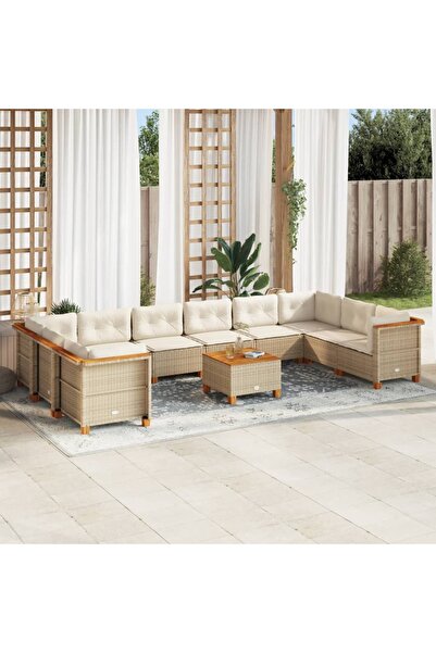 vidaxl Set canapele de gradina cu perne, 11 piese, bej, poliratan