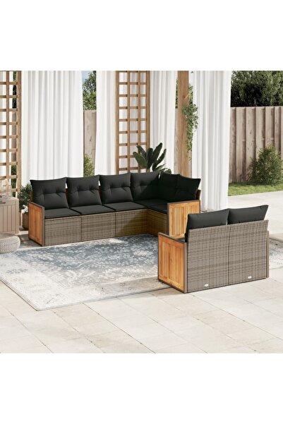 vidaxl Set canapele de gradina, 7 piese, cu perne, gri, poliratan