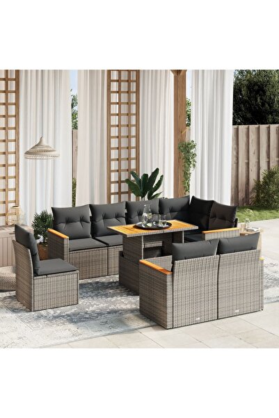 vidaxl Set canapele de gradina, 9 piese, cu perne, gri, poliratan