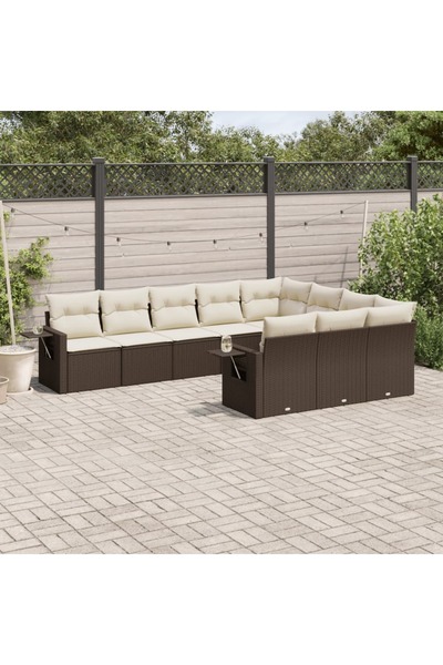 vidaxl Set canapele de gradina cu perne, 10 piese, maro, poliratan