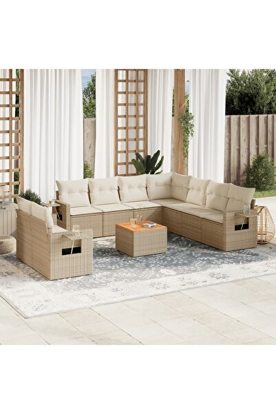 vidaxl Set canapele de gradina cu perne, 10 piese, bej, poliratan