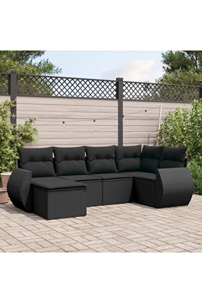 vidaxl Set mobilier de gradina cu perne, 6 piese, negru, poliratan
