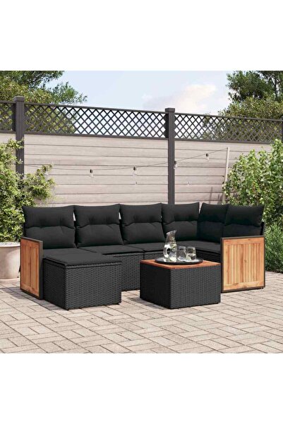 vidaxl Set canapele de gradina cu perne, 7 piese, negru, poliratan
