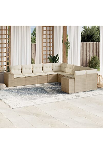 vidaxl Set canapele de gradina cu perne, 10 piese, bej, poliratan