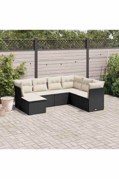 vidaxl Set canapele de gradina cu perne, 7 piese, negru, poliratan