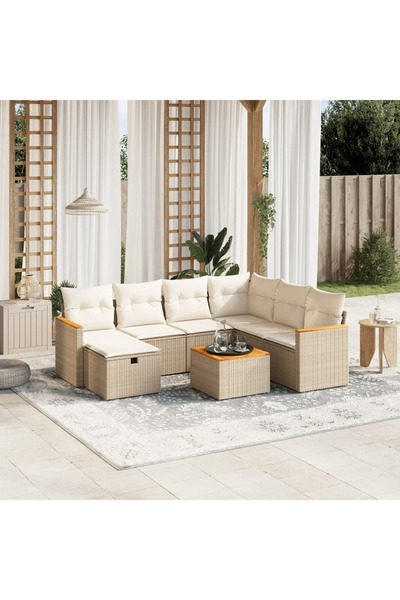 vidaxl Set canapele de gradina, 8 piese, cu perne, bej, poliratan