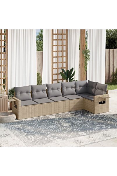 vidaxl Set canapele de gradina cu perne, 6 piese, bej, poliratan