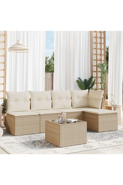 vidaxl Set canapele de gradina cu perne, 6 piese, bej, poliratan