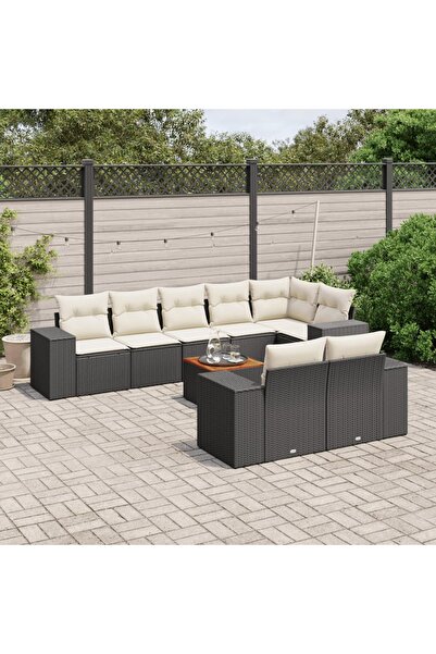 vidaxl Set mobilier de gradina cu perne, 9 piese, negru, poliratan