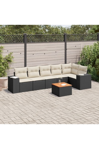 vidaxl Set canapele de gradina cu perne, 7 piese, negru, poliratan